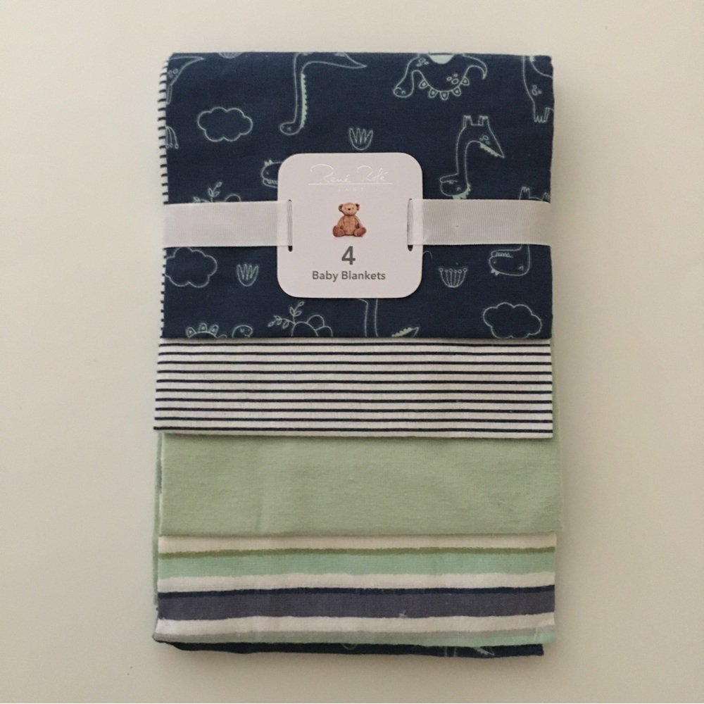 NEW 4 Rene Rofe Baby Receiving Blankets Blue Cotton Variety Patterns and uses